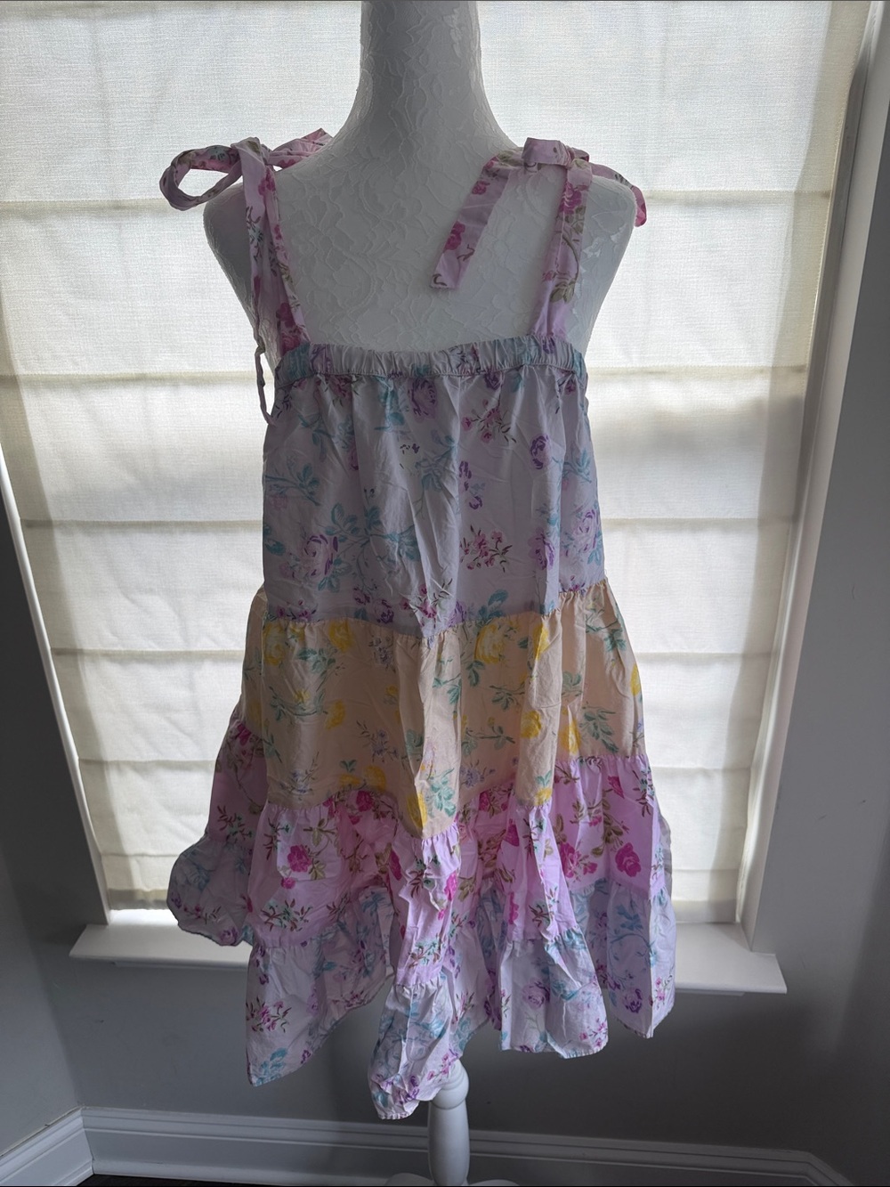 LoveShackFancy Pastel Floral Tiered Tie-Shoulder Sundress